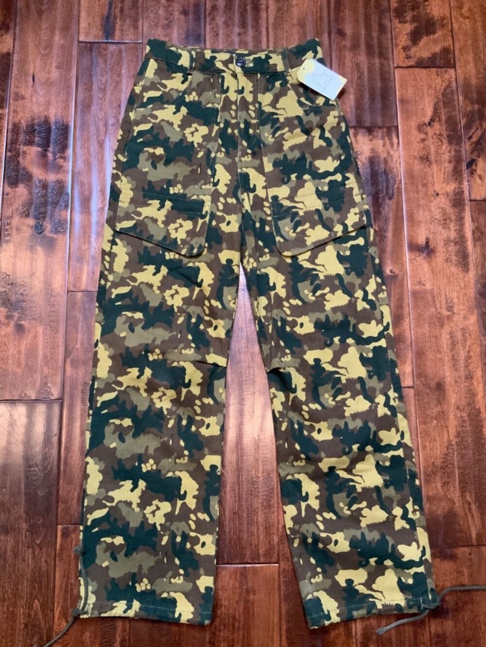 Zara Camo Denim High Waist Cargo Pocket Jeans, Size XS